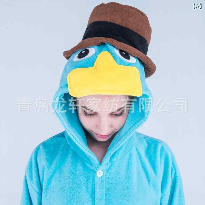 フリースアヒル 口 獣 動物 漫画 ワンピース パジャマ 男性 女性 長袖 カップル パジャマ 冬 外国 貿易 ホーム ウェア