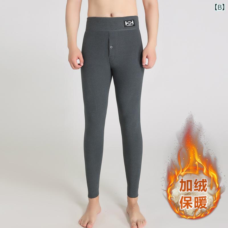 秋冬 メンズ 裏 起毛 加 厚 ハイウエストウエストサポートラムウール 保温 秋 用 パンツ 外 着用 大きい サイズ 綿 パンツ 発熱