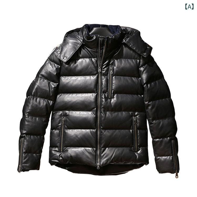 帽子 付きの本 革 ダウン ジャケットを 取り外し 可能です。