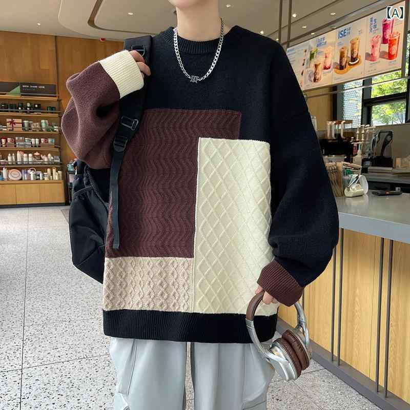 乐天商城 - 香港 風の 柔らかい モチ モチの 丸首の セーターの 男性は ゆったりと して います。