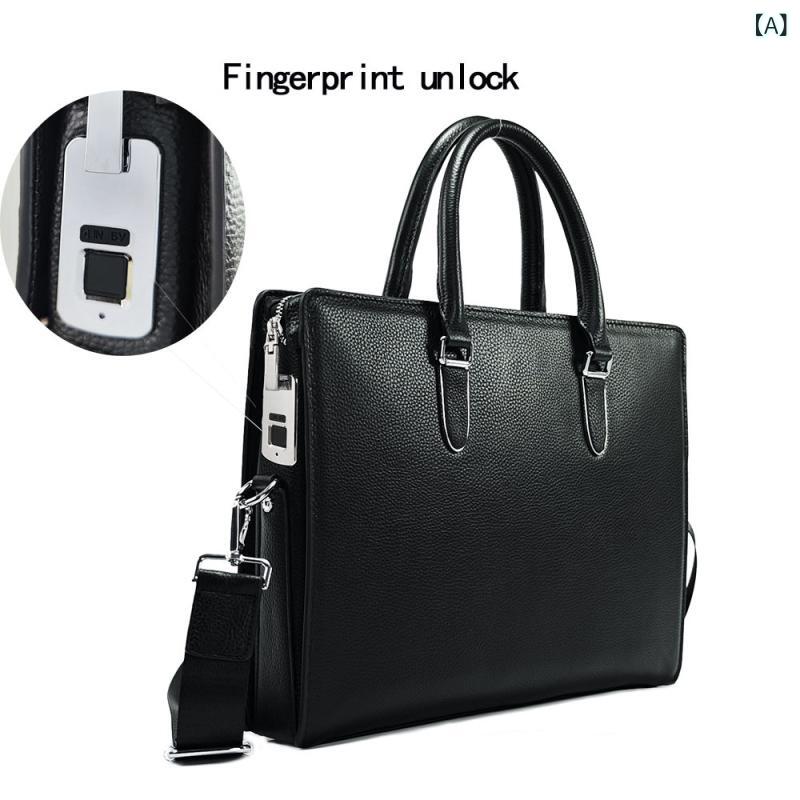 Attache Case - 盗難 防止 指紋 ロック ハンドバッグ メンズ第 一層 牛革大 容量 ハイエンドメンズビジネス 通勤本 革 ブリーフ ケース
