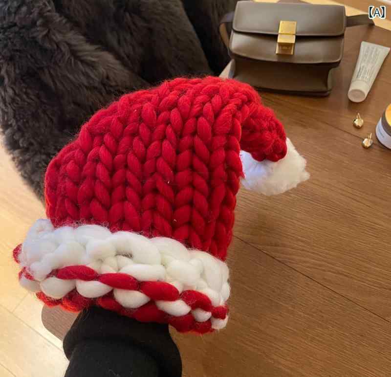 赤い 帽子 _ かわいい 新年の クリスマスの 帽子の 子供の 冬の 太線の ニットの 帽子の 赤い 厚い 毛糸の 帽子の 保温の 潮