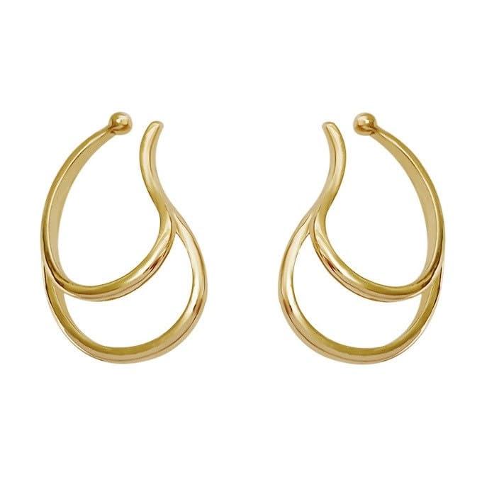 Rakuten - [CHERRY Knot]イヤーカフ 2連 ゴールド ダブルライン イヤカフ ヤーカフス イヤリング 軟骨 フープ イヤークリップ 重ね付け 片耳 両耳 2個セット レディース 韓国 オルチャン 左右セット シルバ