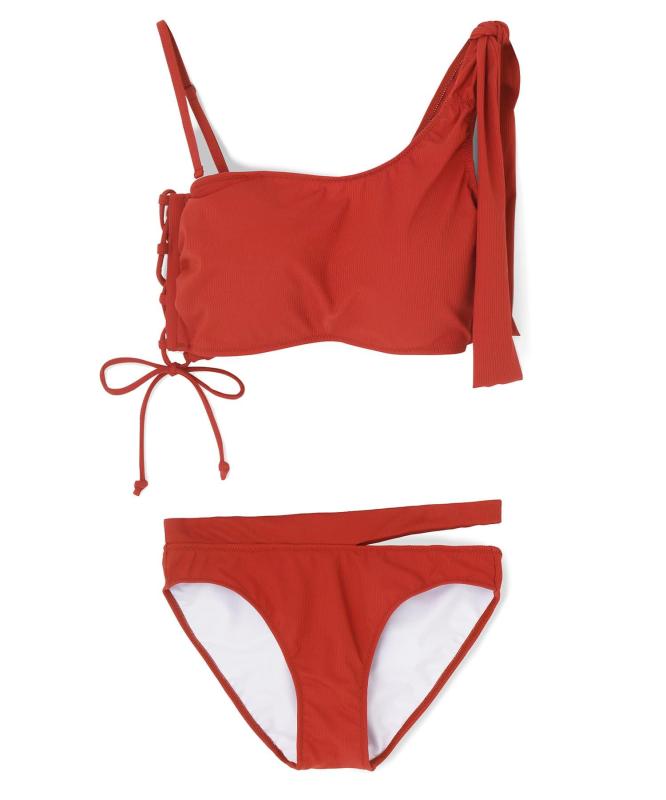 San-ai Resort(三愛水着楽園) ビキニセットワコール共同開発、ノンワイヤーなのにぷっくり美胸を作る【ダブルアップ】 ワンショルダービキニ 55-53-3-1668レディース