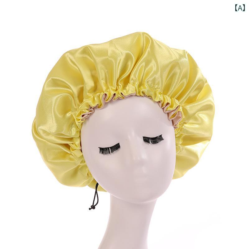 ヨーロッパと アメリカの 売れ筋 二 層 サテンナイトキャップパーマキャップ 調整 バックル 付き 帽子 女性の 春と 夏の 広告 帽子