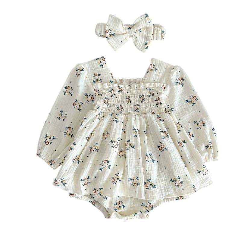 [シックキッズ] カバーオールGirls Floral long-sleeved Romper with Head-bandベビーガールズ