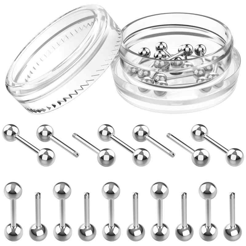 ストレートバーベル 軟骨ピアス ボディピアス 10本セット サージカルステンレスシリーズ（16G,シャフト12mm,ボール3mm,メタルカラー ステンレスシルバー）
