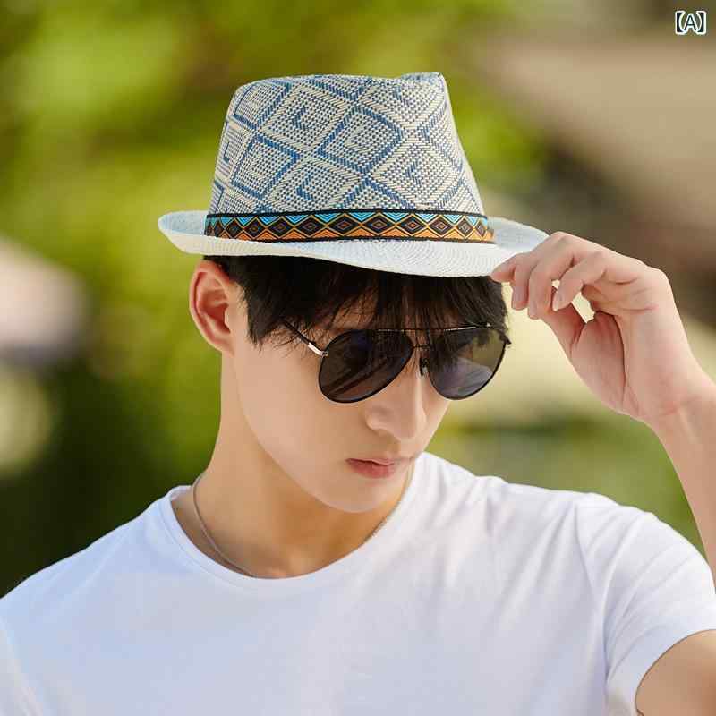 Rakuten - 国境を 越えた 日よけ 麦わら帽子 夏の 屋外 ビーチ 太陽 帽 日焼け 止め 帽子 男性 民族 風 礼帽 ファッション