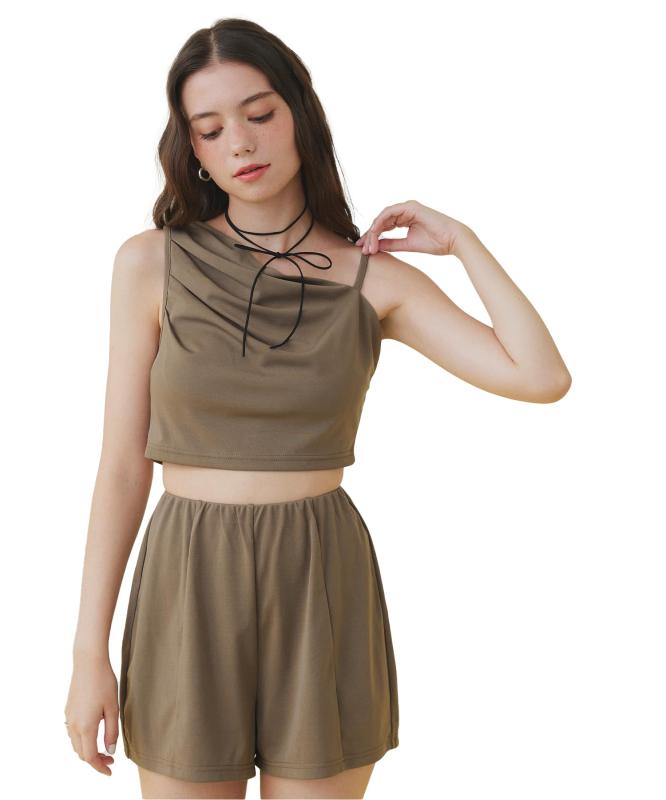 [シードレス] ショートパンツ付 タック ビキニ セット 水着 DFXM0584 レディース