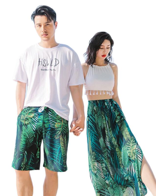 [レモンツリーセブン] 男女4点セット 水着 カップル お揃い セット ペアルック水着 メンズ レディース サーフパンツ 海パン 水着 南国風 リゾート 水着 2020年