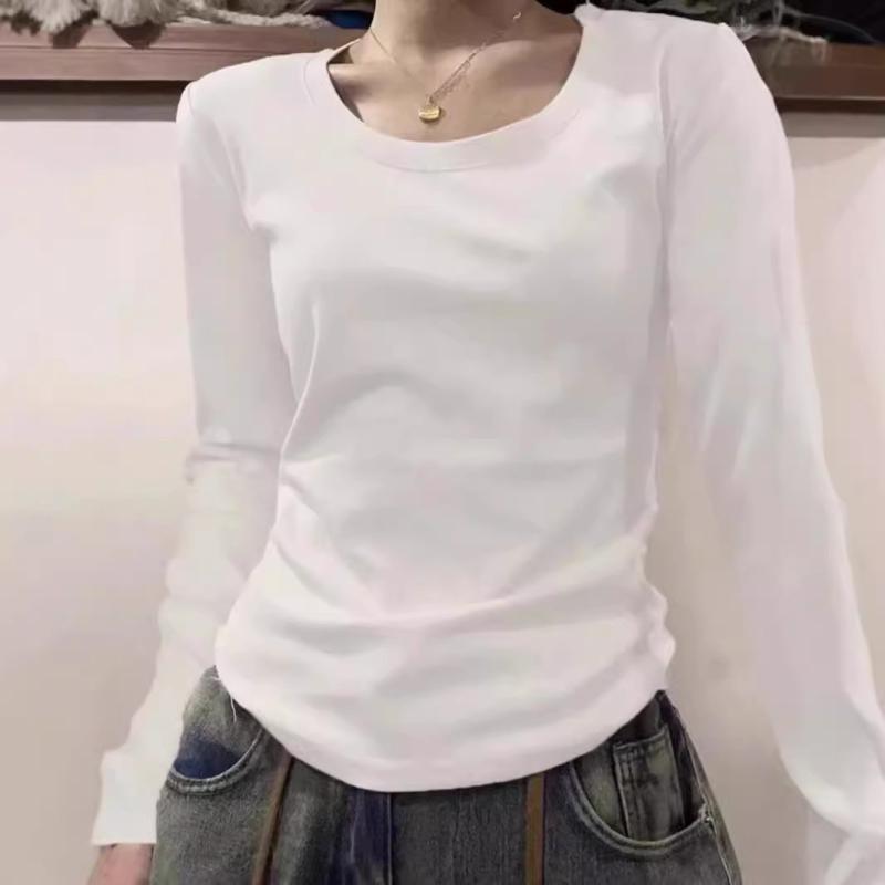 樂天商城 - 純綿の 白い インナー シャツの 長袖 t シャツの 女装 秋冬の 厚い 修身の 肩に 合わせて 上着の 卸売りを します。