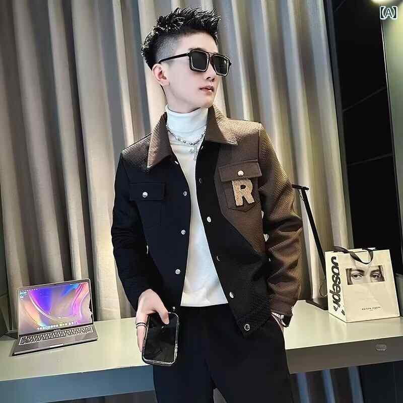 Rakuten - カラー デザインの 高級 感の ある ごろつきの かっこいい ジャケットの 男性の 秋冬の 襟の カジュアルな 百 合は 色の 紳士 服に ぶつかります。