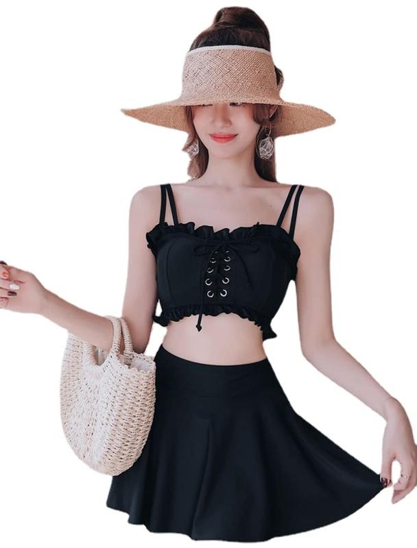 タンキニ 水着 レディース ビキニ 体型カバー 韓国 ハイウエスト スカート 大きいサイズ 露出控えめ 夏 海 ビーチ プール リゾート ガーリー 可愛い 10代 20代 30代 海外旅行