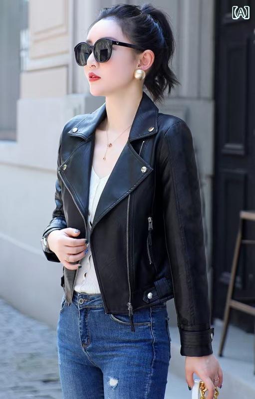 メーカー 卸売り 春秋 服 新型 韓国 版 女性 pu 皮 衣 女性 短 金 修身小 コート 機関 車 服 革 ジャケット