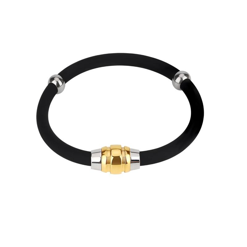Rakuten - [GAUEIOUR] チタンスチールブラックブレスレットスポーツシリコーンブレスレット女性のファッションデザイン抗静的エネルギー屋外スポーツリストストラップアクセサリーリストバンド