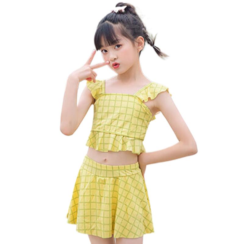 [VOKLLIYU] 水着 女の子 2点セット かわいい 格子 水着 子供 キッズ スポーツウエア セパレート 水着 子供用 スイミング 海水浴 温泉 水遊び 旅行 110-160CM