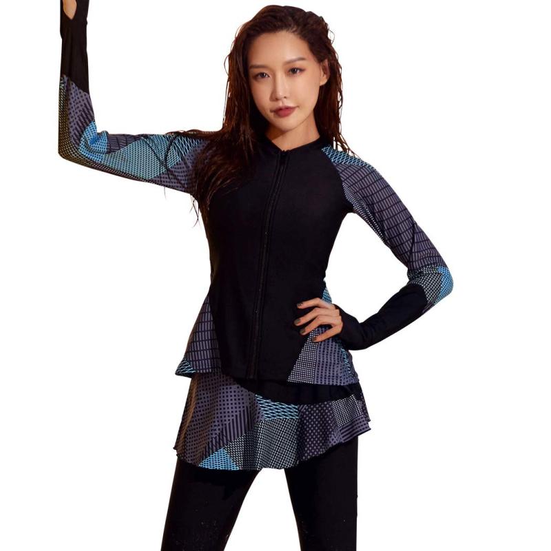 [Teddy] フィットネス 水着 レディース セパレート 体型カバー 長袖ラッシュガード レギンス 6点上下セット 露出控えめ hys2403