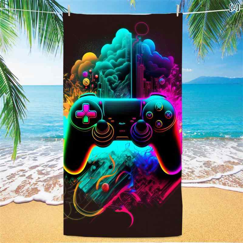アマゾンゲームコントローラー 柄 プリントファイバービーチタオル アウトドア 水泳 バス タオル 速 乾 タオル 速 乾 ビーチ タオル(x2)