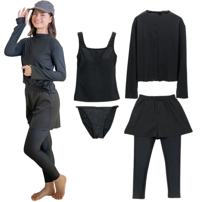 [キャサリンコテージ]レディース ジュニア リブスイムウェア4点セット 水陸両用 ラッシュガード ZSL01 TAK