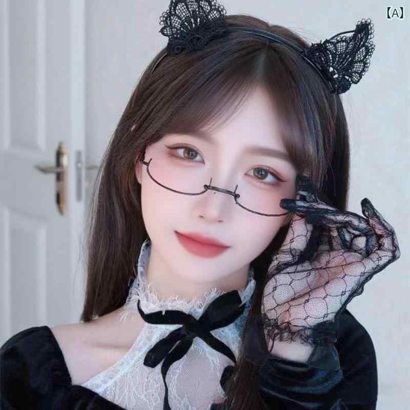 OAKLEY - 日系 ネット 赤 下 半 枠 眼鏡 女性 かわいい 装飾 フレームお 姉さん純 欲 風 半 枠 レンズ なし 眼鏡