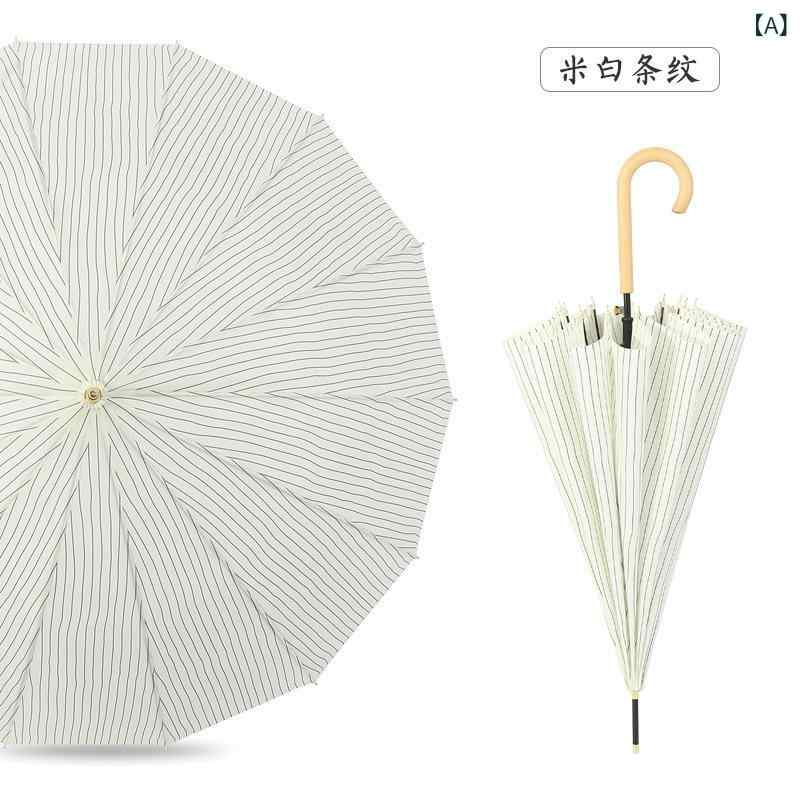 乐天商城 - 現物 卸売り 日 韓 風直 棒 曲げ 柄 16 骨 補強半 自動 縞 小 清新 傘 男女 晴 傘