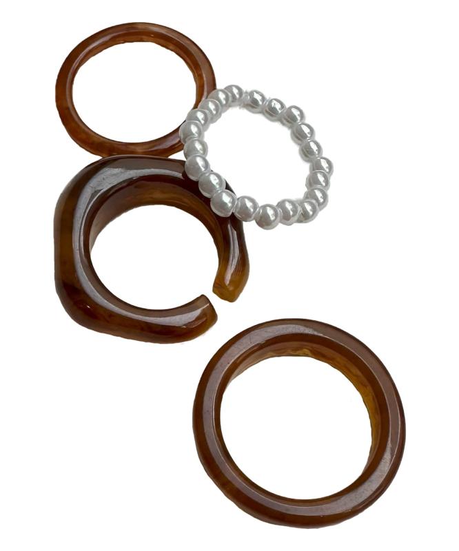 [神戸レタス] マーブル＆パールリング4点セット 指輪 指輪セット パールリング パ...