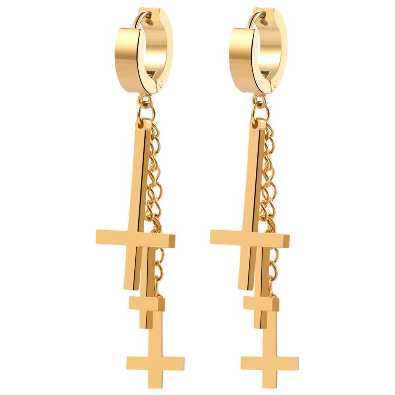 十字架 フープピアス クロス ピアスリング ステンレスピアス: シンプル ファッションピアス ゴールド ブラック シルバー - 誕生日 記念日 クリスマス バレンタインデー 彼氏彼女プレゼント