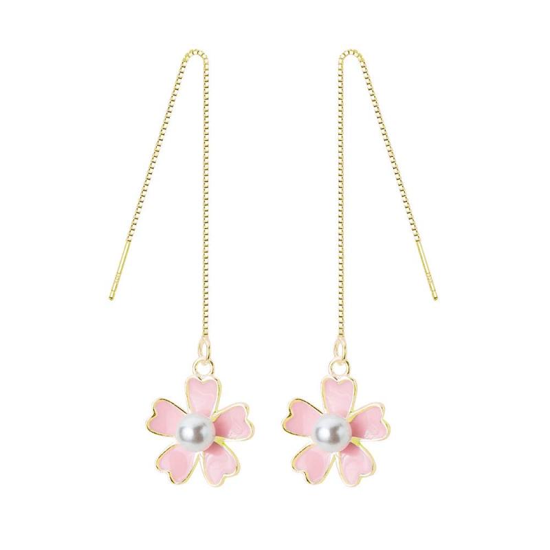 TIFLA レディースチェーン ピアス 桜 パール シルバー925 イヤリング 揺れる 人気ピアス 金属アレルギー対応 プレゼント 誕生日 アクセサリー