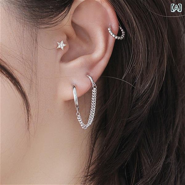 Other , Materials - Wish 熱 売新双 耳 洞 連体 イヤリング 欧米の シンプルで 個性 的な 女性の 耳飾りの 短い イヤリング