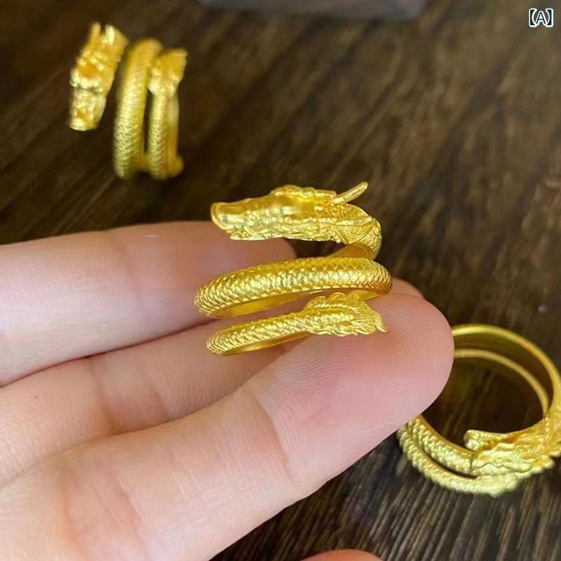 龍の 指輪の 本命 年 三輪盤龍中指招財進宝龍鳳呈祥の 口の 指 環 復古 アクセサリーの 新型