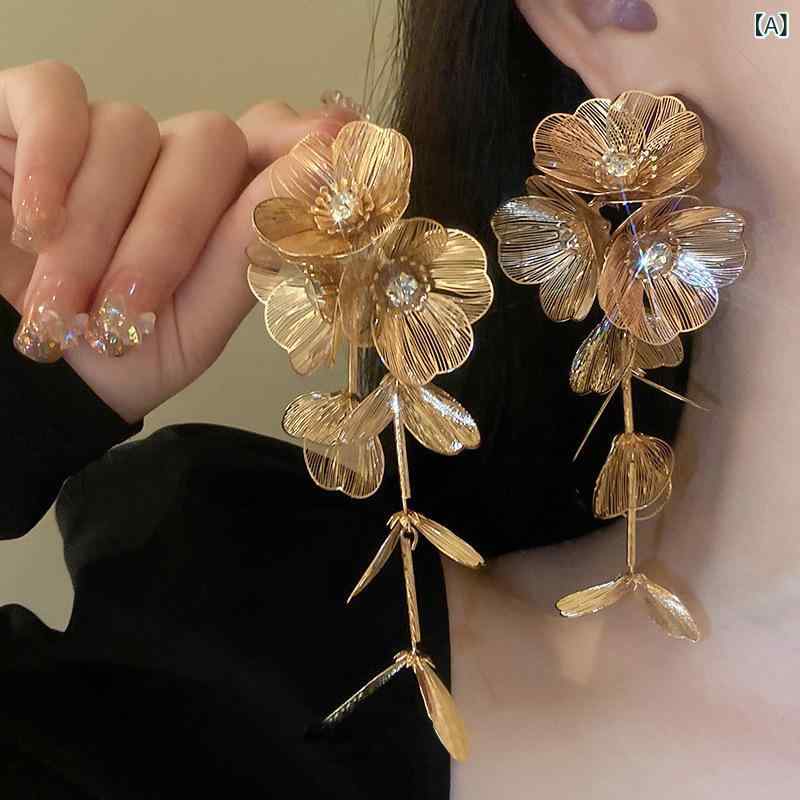 Cubic Zirconia - 新しい 滝の ような 魚尾 模様の ロングタッセルイヤリング、 ファッショナブルな ダイヤモンドを あしらった 花 柄、 個性 的で 誇張 さ れた デザイン、 エレガントな イヤリング