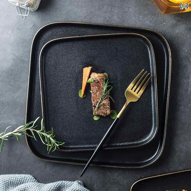 クリエイティブな 正方形の つや消し 洋食 プレート、 ステーキ プレート、 セラミックデザートプレート、 電子 レンジ 対応の ベーキングプレート、 食器