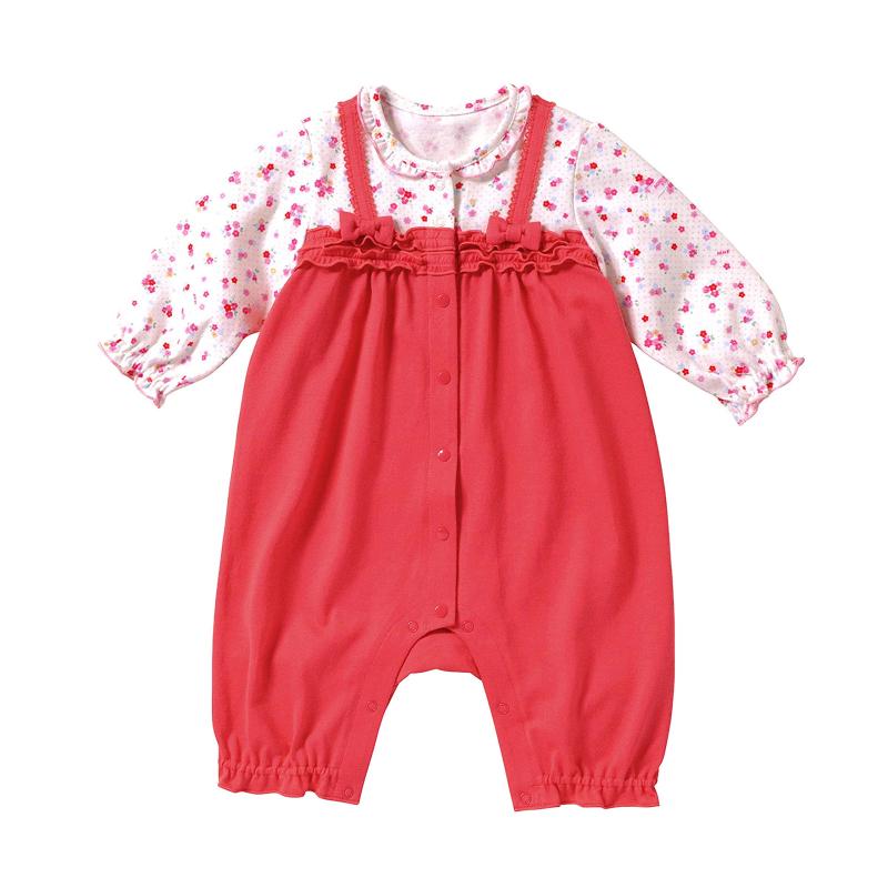 [ミキハウス] カバーオール ロンパース 7分丈 小花 日本製 女の子 ベビー ベビー服 赤ちゃん 43-1212-490