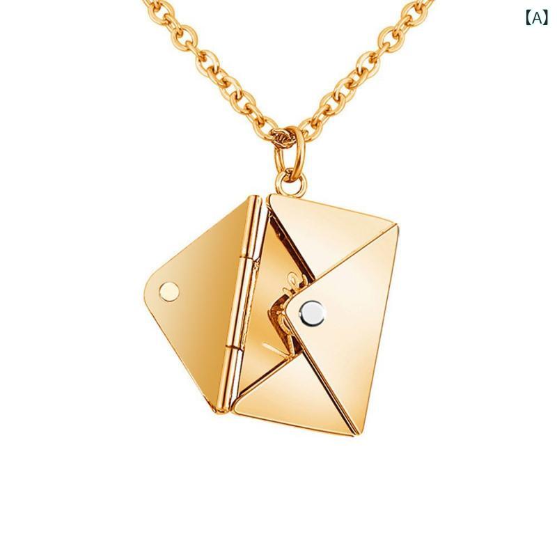 国境を 越えた シンプルな 封筒 ネックレス チタン 鋼 彫刻 ラブレター 国境を 越えた 封筒 ペンダント..