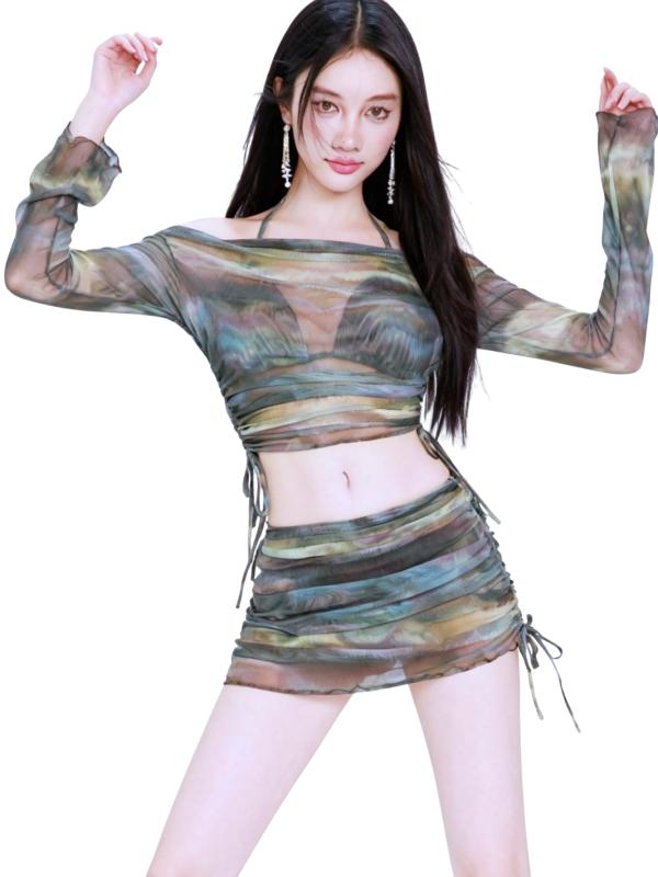 [ISLAYCAOLILA] EL1 セレーナ ビキニ オーバーウェア 4点 セット 水着 ストラップ スイムドレス パッド入り ワイヤーなし レディース