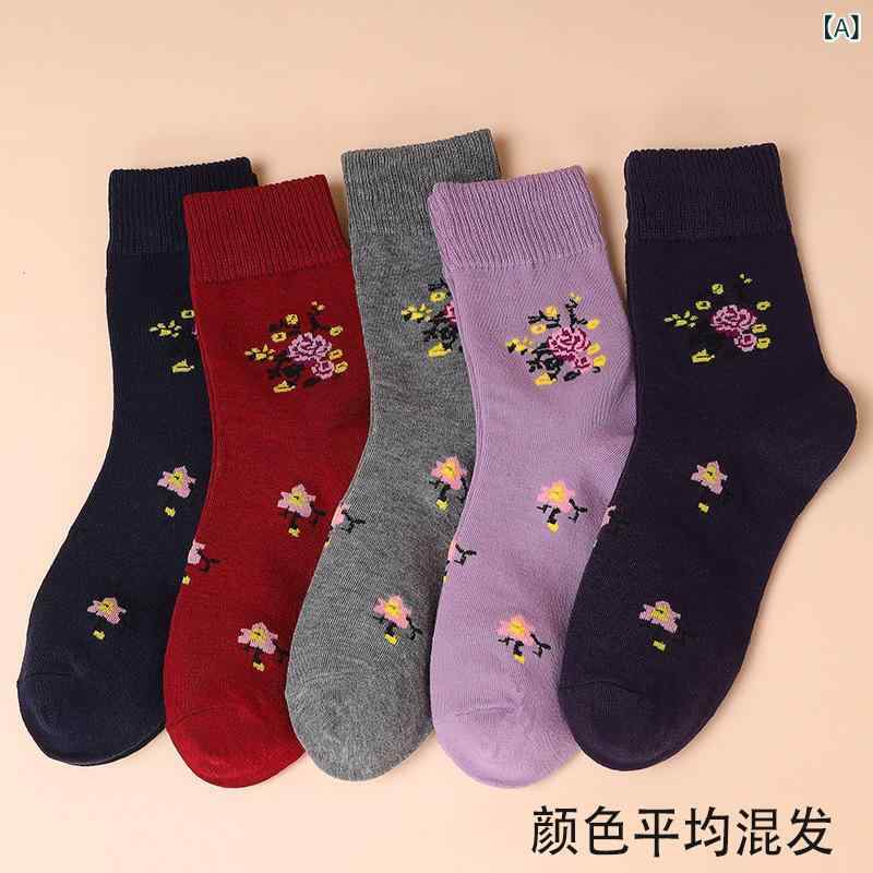 春と 秋の 綿の 靴下の お母さんの 靴下の 中で 高齢 者の 四季 型の 中 筒の ジャカードの 女性の 靴..