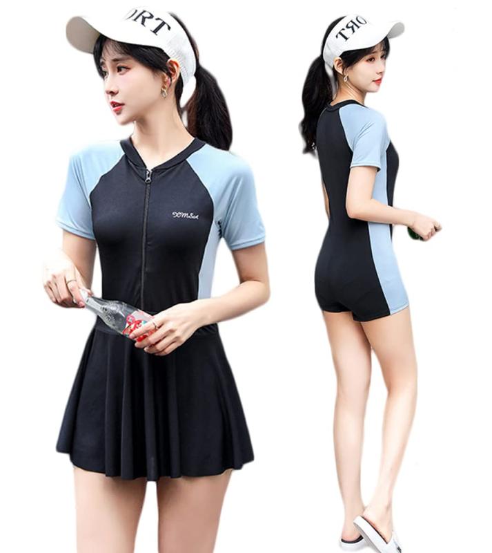 [Vilaria] 水着 レディース オールインワン 競泳水着 女性用 フィットネス水着 半袖 スポーツ水着 前開き スイムウェア 胸パッド付き 水陸両用 体型カバー