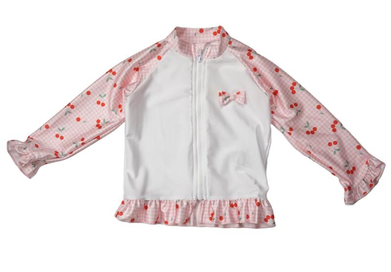 [タキヒヨー] ガール ラッシュガード 袖切替 サクランボ柄 UPF50+ 水着 子供 キッズ 女の子 221312023