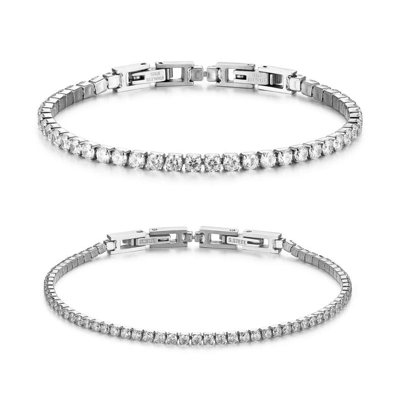 Rakuten - JEWELRYWE ブレスレット バングル 腕輪 キラキラ ジルコン チェーン ステンレス 長い調節可能 メンズ レディース対応 ファッション アクセサリー 彼氏彼女プレゼント 誕生日 記念