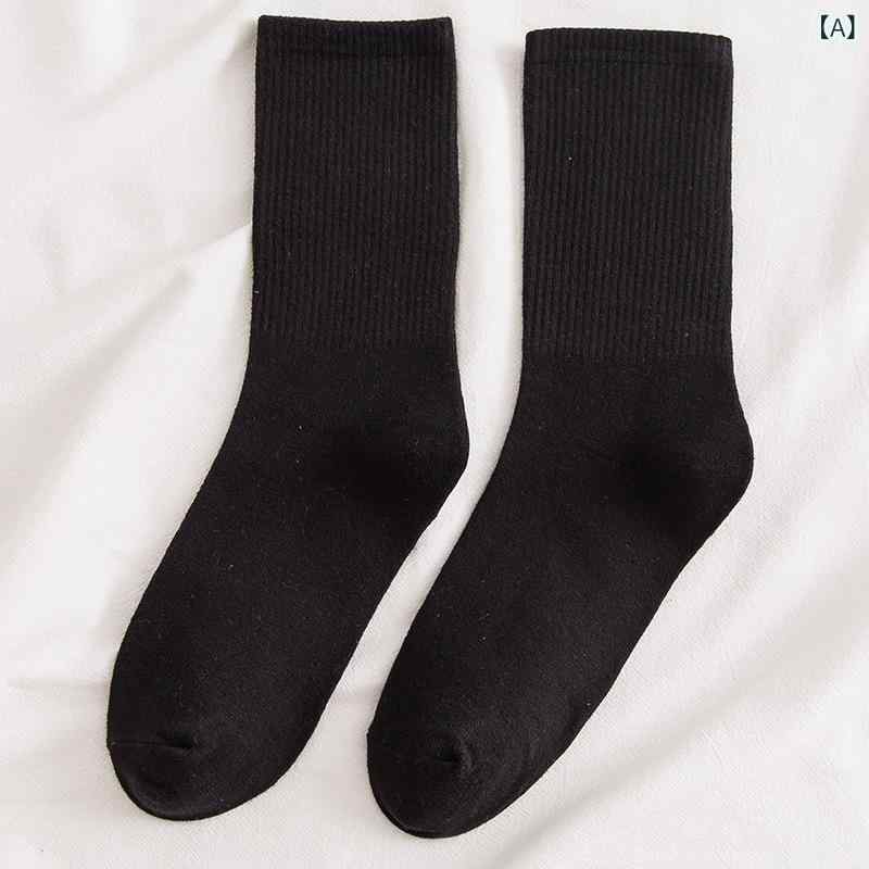 靴下 女子 秋冬 綿 質 純 色 スタッキングソックス ins ファッション 女性 靴下 日系 スポーツ 高 ゴム 中 筒 ストッキング(x3)