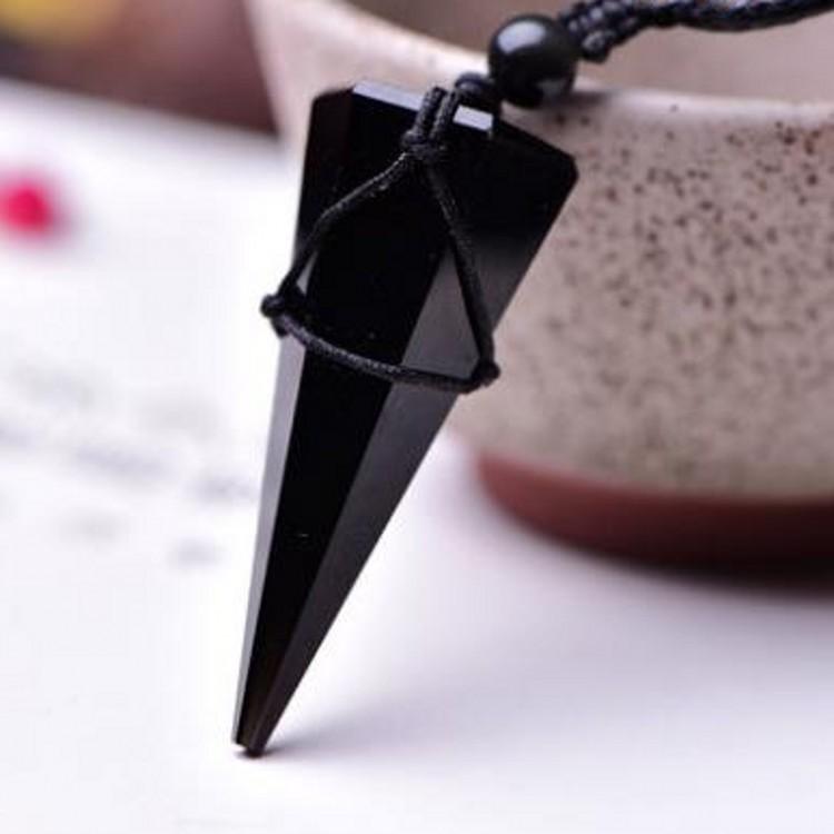 Chromium - 天然 水晶 黒曜石 ペンダントカップルセーターネックレス 長い ファッション アクセサリー 天然石 東海 水晶