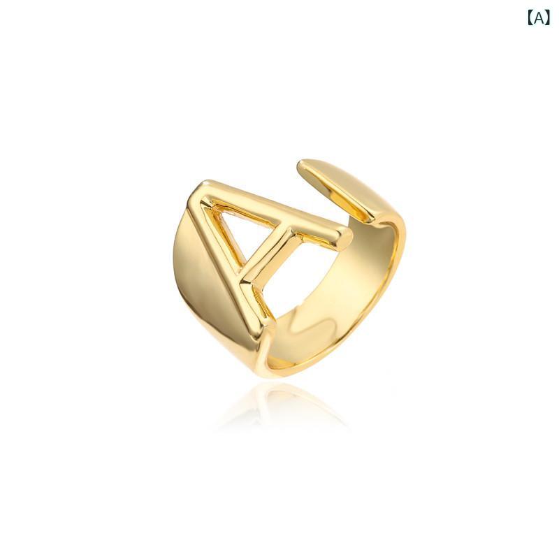澳古 欧米 国境を 越えた新 製品の 銅 メッキ 18 k 金 26 英語の アルファベットの 開口 指輪は アマゾンの 起爆 金を 調節 できる