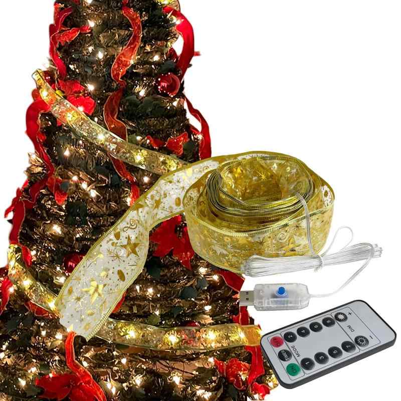 IROKOHA クリスマス光るLEDリボンライト リボンLEDオーナメントライト クリスマスツリーライト ギフトリボン プレゼントリボン LED帯 LEDリボン