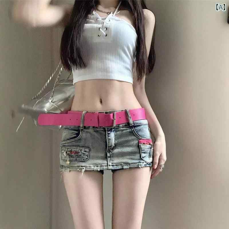 乐天商城 - 欧米の y 2 k ギャルの ミニスカートの 女性の 夏の ヒップ アップの デニムの ショート パンツの 低い 腰の セクシーな a 字はお 尻の 半身の ズボンの スカートの 潮を 包みます。