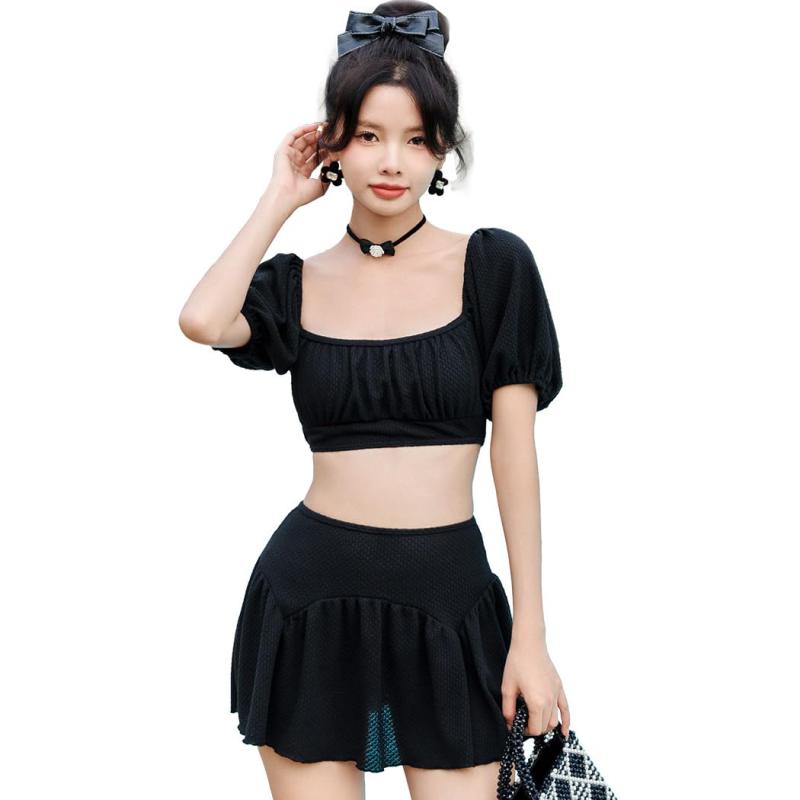 [Teddy] 水着 レディース ビキニ スカート 3点セット ビスチェ 半袖 パフスリーブ バンドゥ パッド付き hys2896