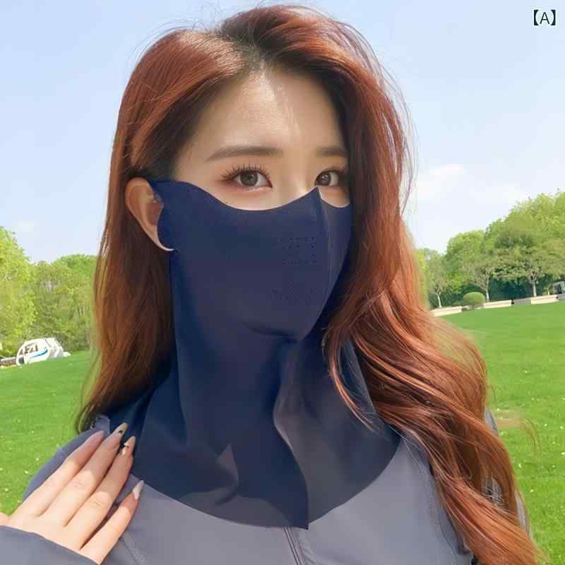 夏の 運転や サイクリング 用の 日焼け 止め マスク、 女性 用 ネック プロテクター、 紫外線 防止 マスク、 目の 保護、 通気 性の ある アイス シルク 日焼け 止め アイス シルク