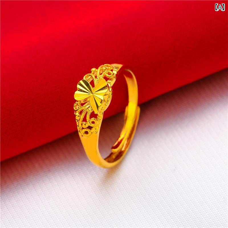 樂天商城 - 2021 新型 生放送 メッキ 24 k シミュレーション 金 ジュエリー 女性 バラ 指輪 ベトナム 沙 金 指輪 卸売り
