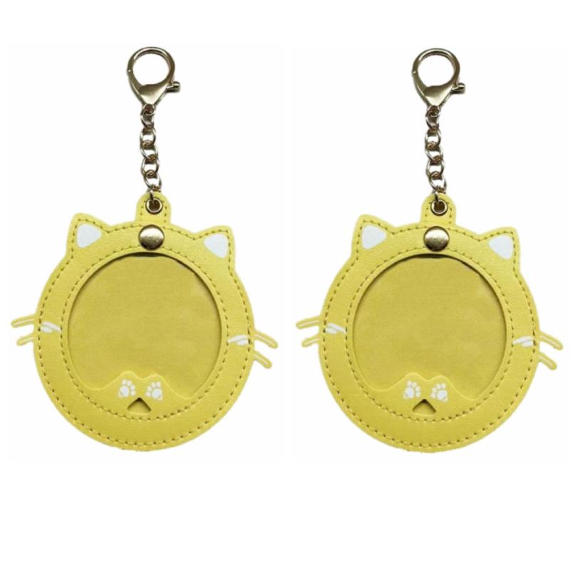  2枚入り缶バッジカバー 可愛い猫です皮革バッジカバー キーホルダー式 58~65mmバッジに最適 推し活グッズ 痛バッグ 高い透明性 傷防止 バッジ収納