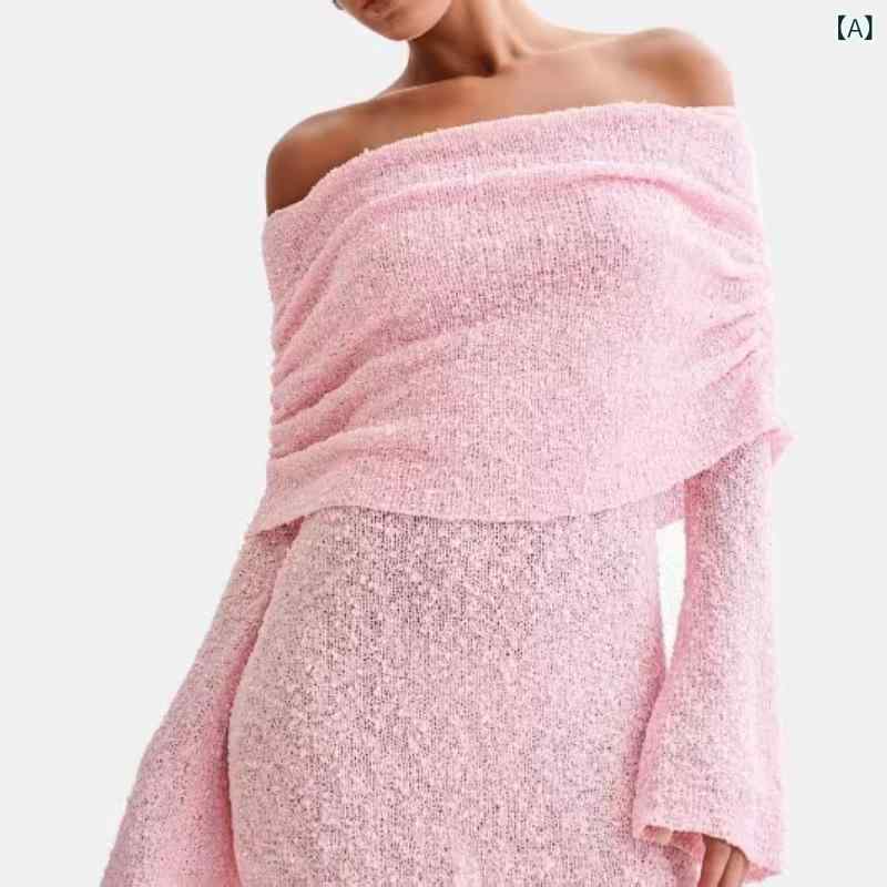 2025 新しい ニット ヨーロッパと アメリカの クロス ボーダー 女性の ショートビーチドレスフェミニンな シース ルー 長袖 ワンショルダードレス