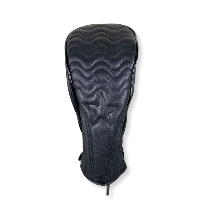 anddat ゴルフヘッドカバー PUレザー 防水仕様 星 スター ブラック 黒 ドライバー用 DR フェアウェイウッド用 FW